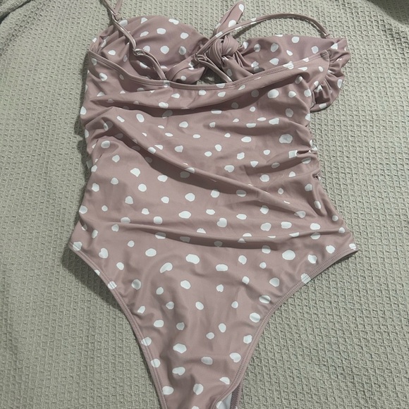 Nude/white polka dot one piece swim - Picture 3 of 3